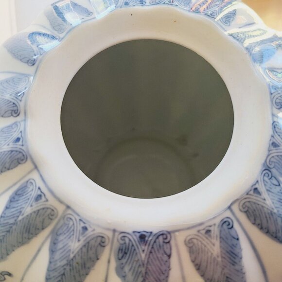 VTG Chinese Porcelain Pumpkin Jar Extra Large Blue & White Chinoiserie 25 Cm - Picture 8 of 13